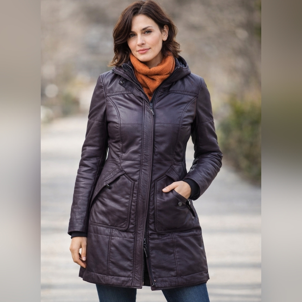 Archival DANIER Plum Longline Leather Moto Winter Rider Coat Side Zips Sz S